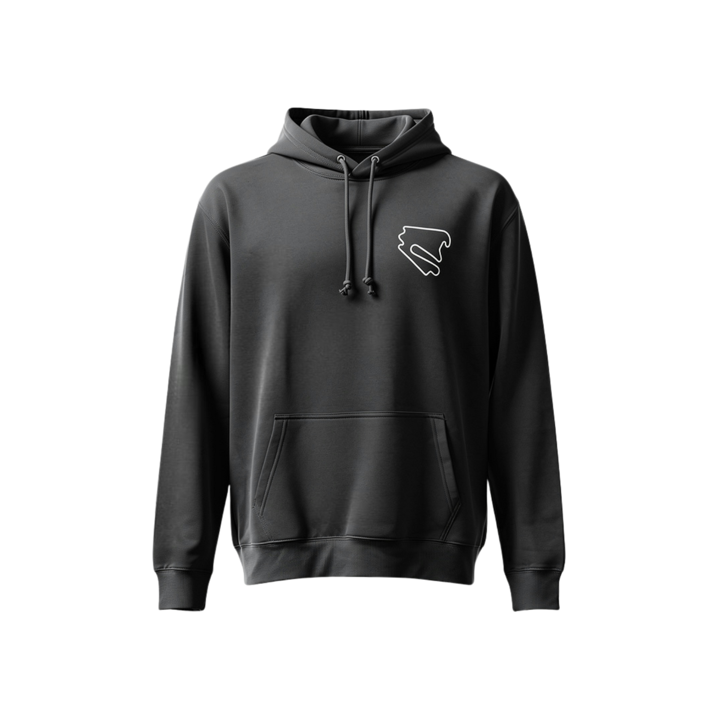 Schwarzer DEKRA Lausitzring Hoodie mit weißem Streckenlogo auf der Brust, moderne Passform, Kapuze und Kängurutasche – offizielles Merchandise des Lausitzrings.