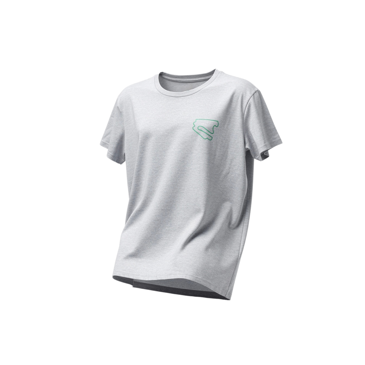 Hellgraues DEKRA Lausitzring T-Shirt mit grünem Streckenlogo auf der Brust und klassischer Passform – offizielles DEKRA Lausitzring Merchandise.