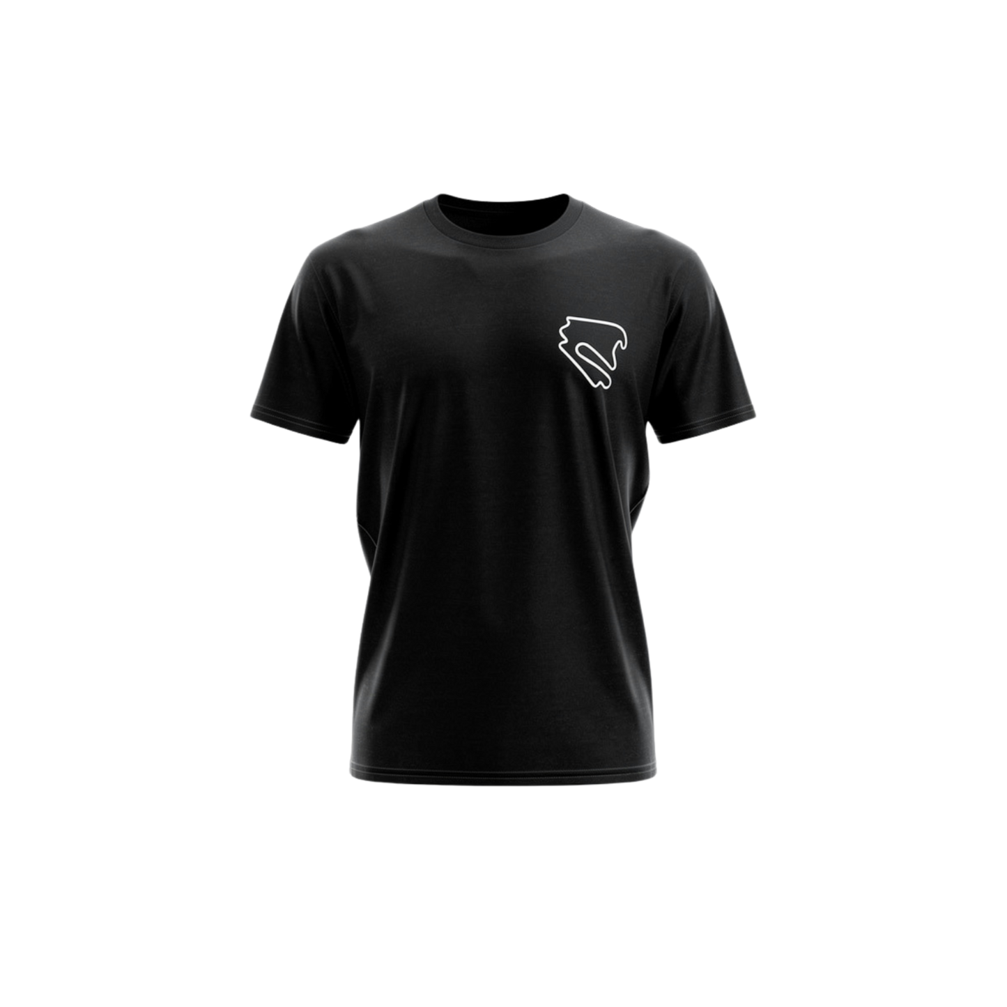 Schwarzes DEKRA Lausitzring T-Shirt mit weißem Streckenlogo auf der Brust, klassische Passform und sportlichem Look – offizielles DEKRA Lausitzring Merchandise.