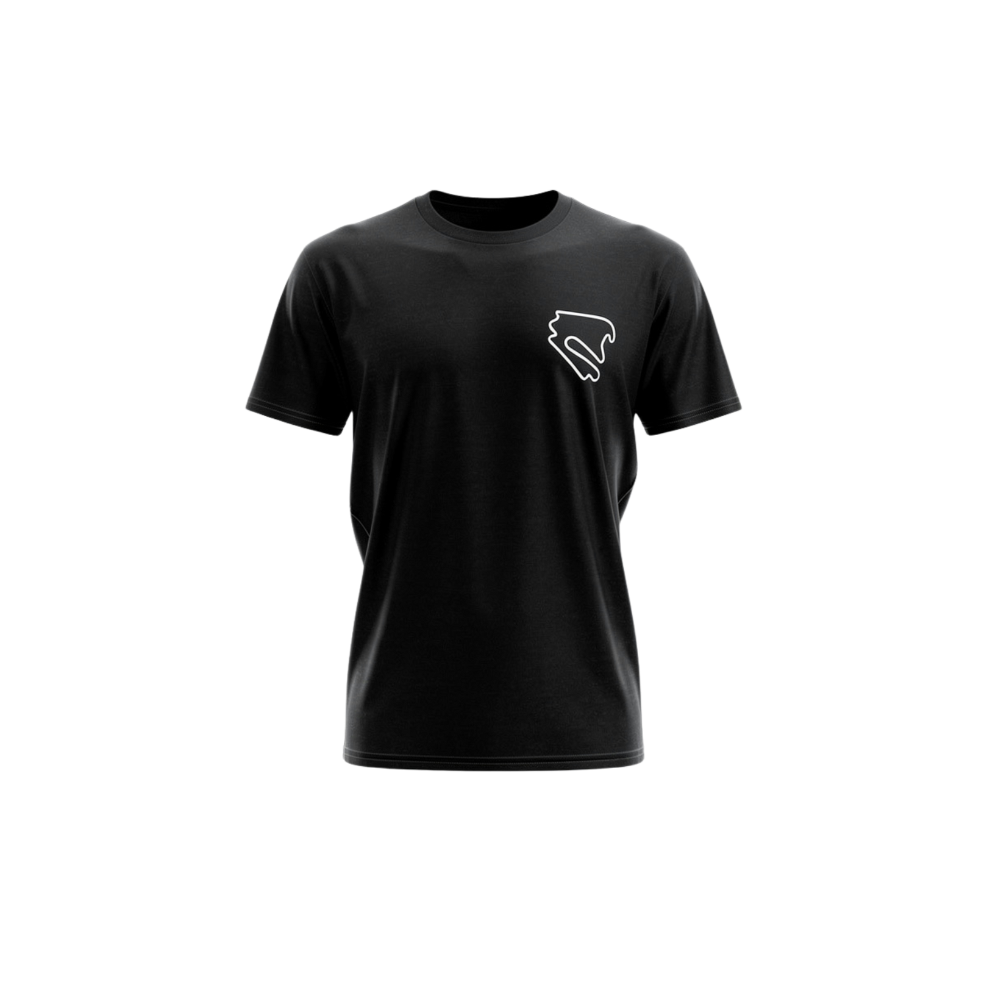 Schwarzes DEKRA Lausitzring T-Shirt mit weißem Streckenlogo auf der Brust, klassische Passform und sportlichem Look – offizielles DEKRA Lausitzring Merchandise.