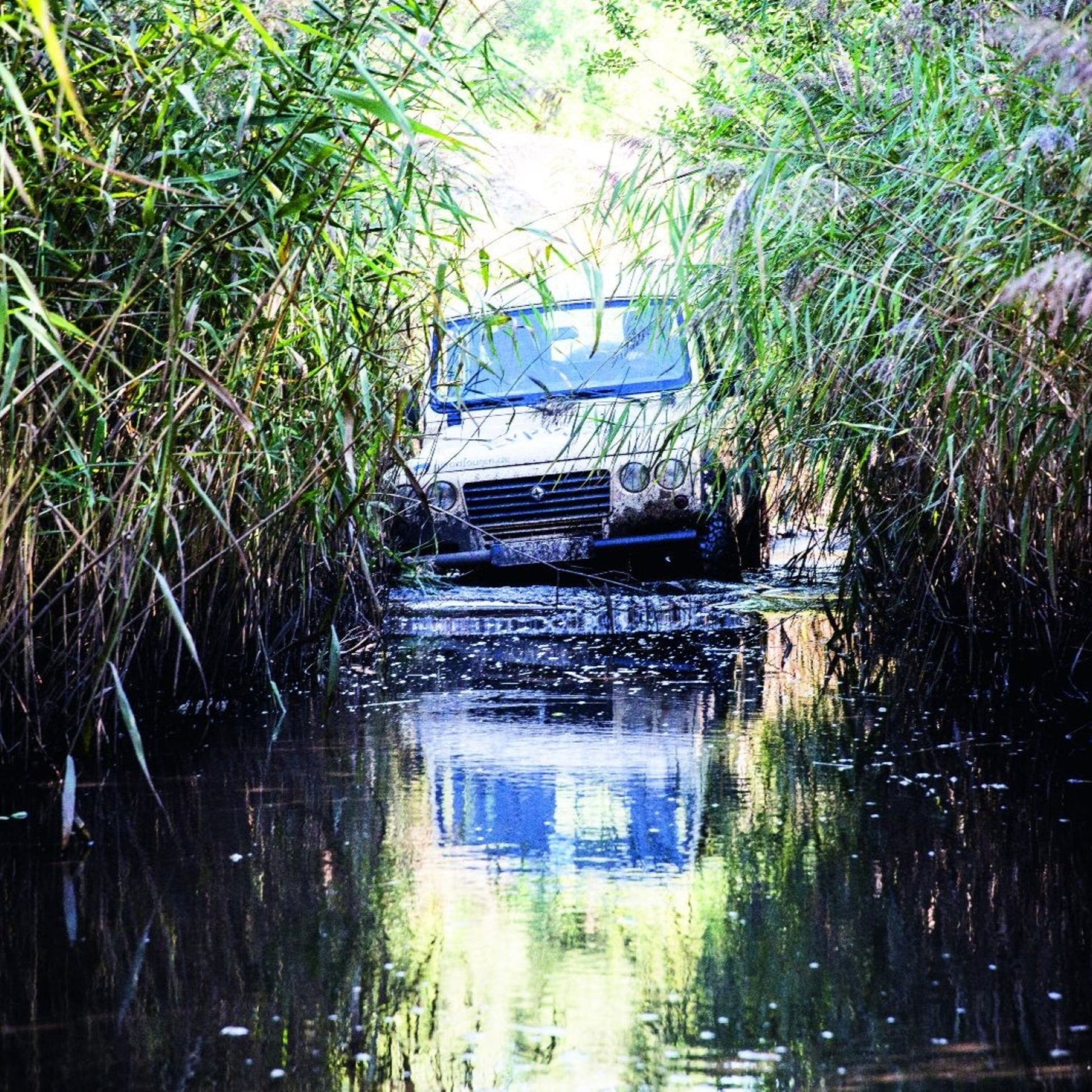 Geländewagen beim Offroad-Training am DEKRA Lausitzring, Fahrt durch Wasser und unwegsames Gelände, praxisnahes Training für 2WD und Allradfahrzeuge